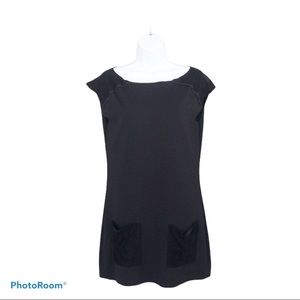 7 for All Mankind black leather trim sheath dress